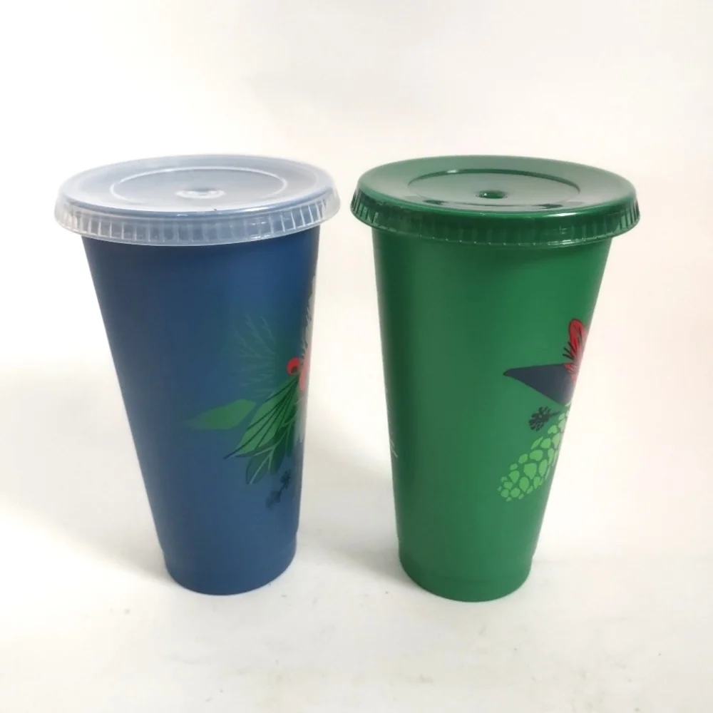 Lot of 2 Starbucks‎ 2020 Holiday Christmas 24oz Tumblers Iridescent Poinsettia
